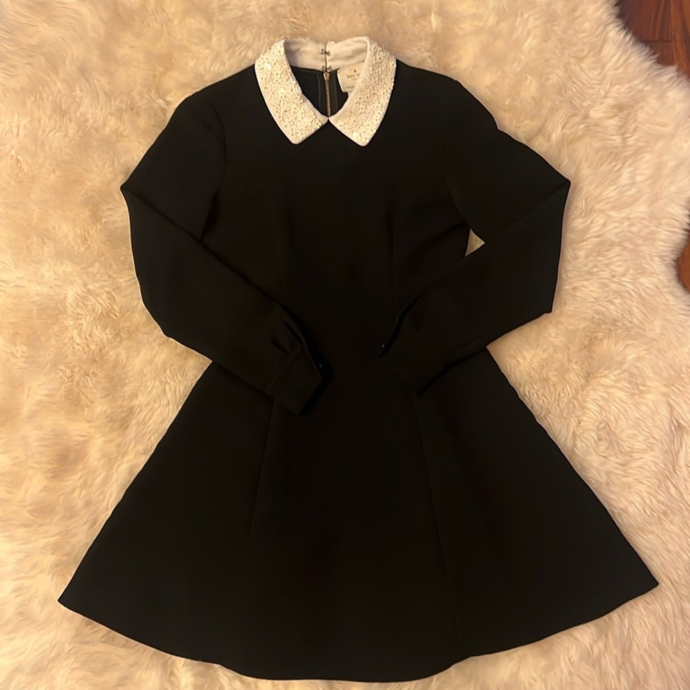 kate spade Black Dress with White Beaded Peter Pan Collar
